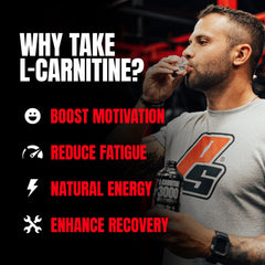 ProSupps L-Carnitine Liquid 3000 shot pour highlighting stimulant-free option.