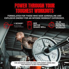 Close-up of the label reveals caffeine and creatine ingredients in the formula.