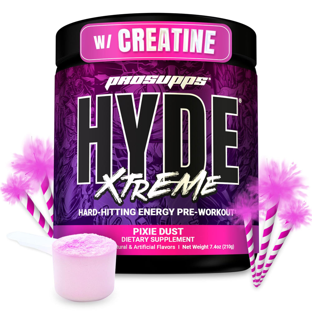 ProSupps Mr. Hyde Xtreme powder canister boosts energy and focus for workouts.