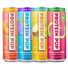 Protein Pop blue raspberry can for a refreshing 22g protein boost on the go.