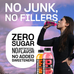 Protein2o clear protein water label close-up emphasizes clean ingredients.