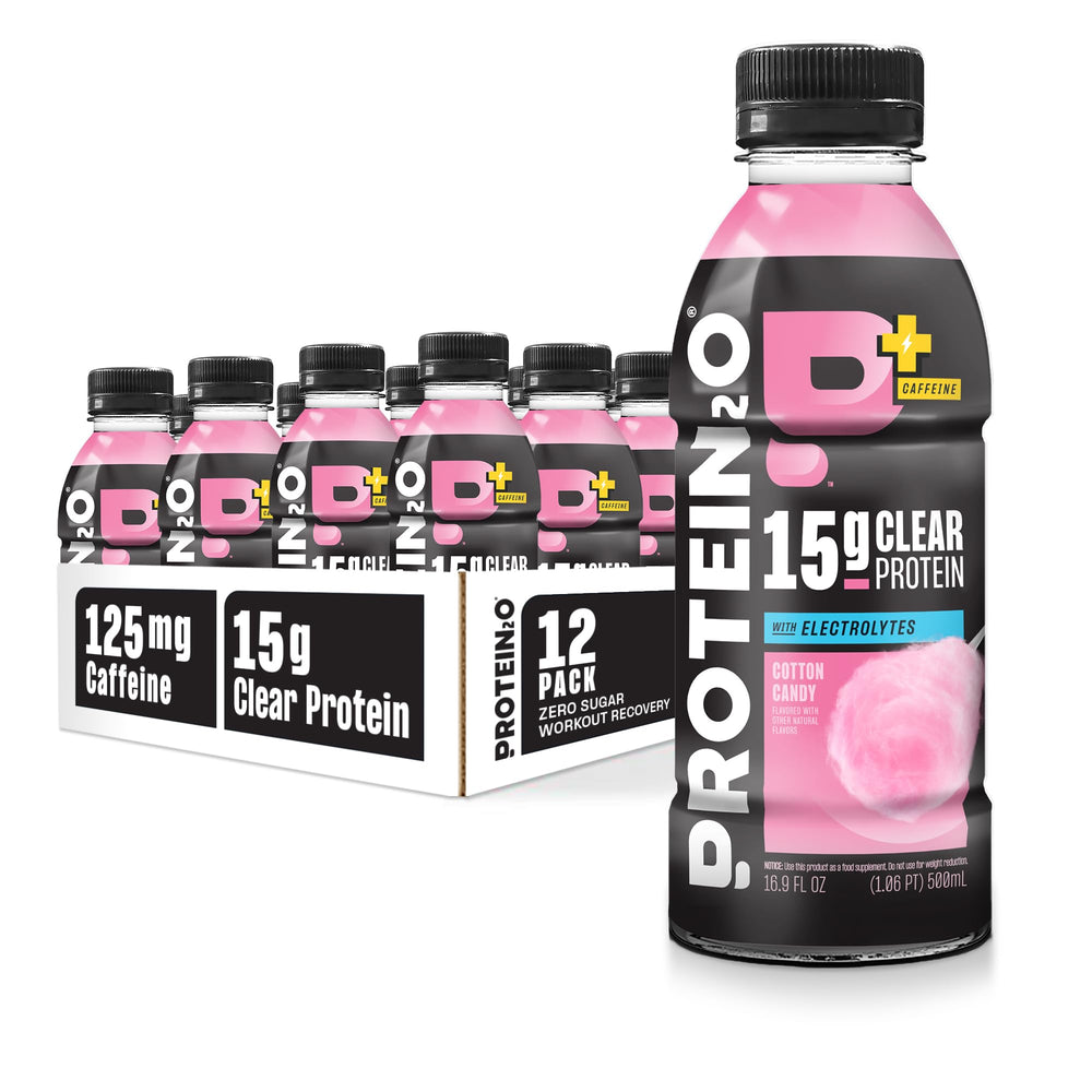 Protein2o Cotton Candy clear protein water bottle ready for hydration.