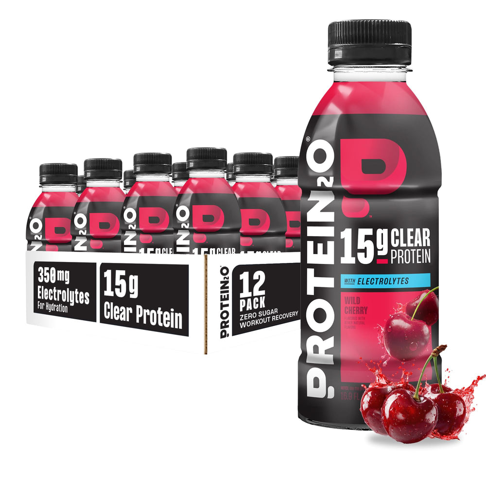 Protein2o hydration bottle pouring, quick post-workout fuel.