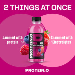 Protein2o mixed berry flavor can illustrating tasty, low-sugar hydration after workouts.