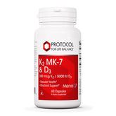 Protocol For Life Balance bottle front view highlighting K2 MK-7 and D3 for bone health support