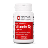 PROTOCOL FOR LIFE BALANCE Vitamin D3 5000 IU bottle on display for bone health support.