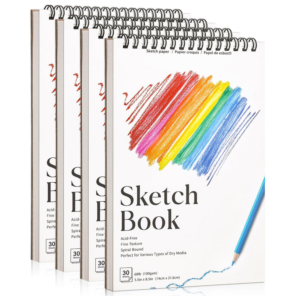 Prudiut 4-pack small sketchbooks with sturdy cover for outdoor drawing.