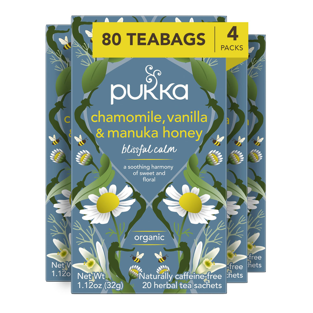 Pukka Calming Chamomile tea bags ready for a relaxing evening ritual