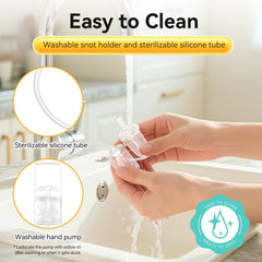 Pumpinose hygienic design keeps snot out of the tube for quick cleanup.