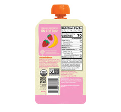 Pumpkin Tree Peter Rabbit Organic strawberry banana pouch close-up, ideal for on-the-go snacking.