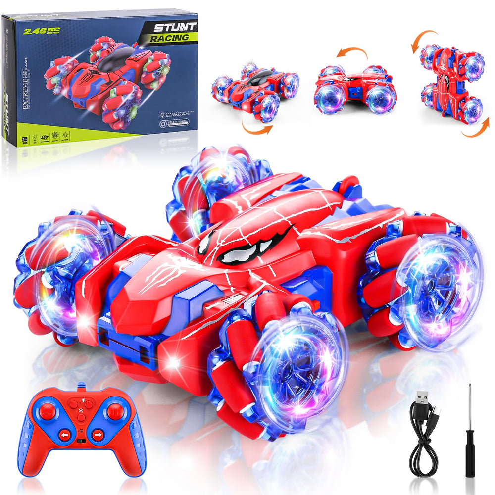Punieayi Spider RC Car front view with bright LEDs for night play.