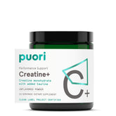 Puori Creatine Monohydrate with Taurine bottle shows 60 servings for potential strength support.