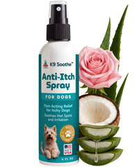 Pup Labs K9 Soothe bottle front shows natural ingredients for calm dog skin.
