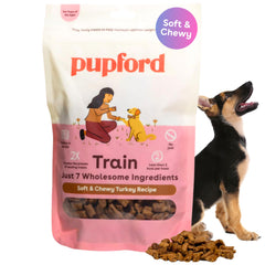 Pupford Soft and Chewy Turkey Treats packaging for easy rewards during training