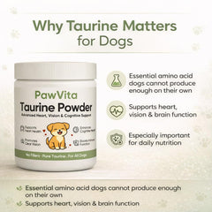 PuppyLabCo Pawvita Taurine powder being scooped shows simple, mess-free mix into meals