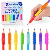 PuraEase textured pencil grips set shown for classroom writing and comfort