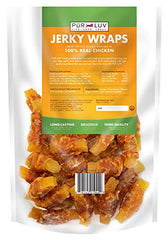 Pur Luv chicken wrapped treat closeup highlights real chicken and potato center.