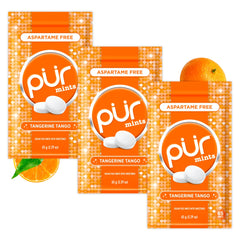 PUR Mints Tangerine Tango in a resealable pouch for easy freshness on the go.