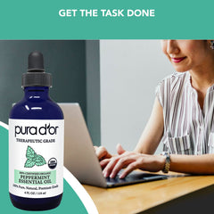Label close-up highlighting natural ingredients in PURA D'OR peppermint oil