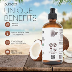 PURA D'OR bottle with pour demonstrates easy blending with essential oils.
