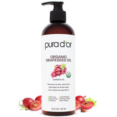 PURA D'OR Grapeseed Oil bottle for light, fast-absorbing skin and hair care.