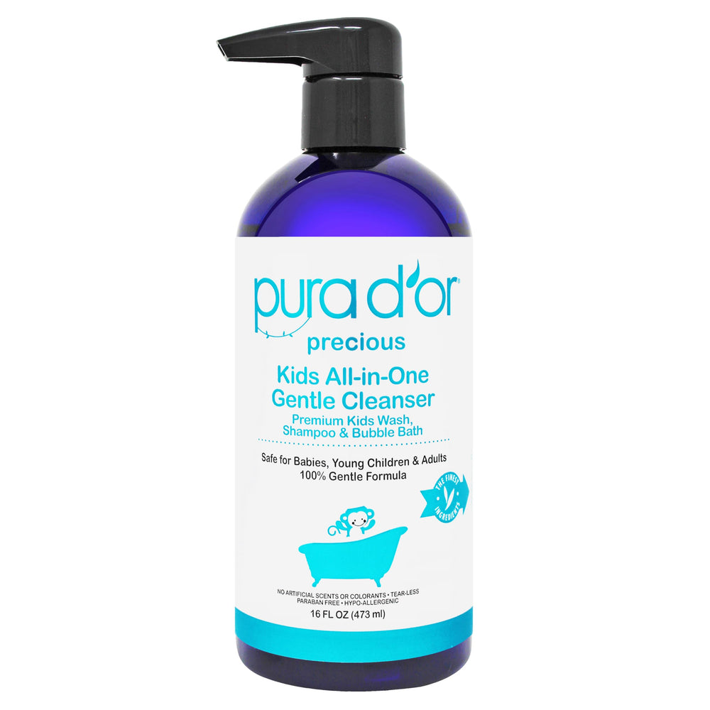 PURA D'OR Kids Wash bottle pour for tear-free cleansing during bath time.