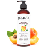 PURA D'OR organic apricot oil bottle 16oz for daily skin hydration