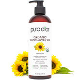 PURA D'OR Organic Sunflower Oil bottle for pure skincare and hair care.