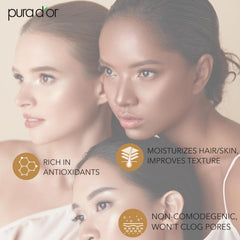 PURA D'OR Sunflower Oil application on skin for moisturized, balanced complexion.