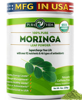 PURA VIDA MORINGA leaf powder packaging ideal for smoothies and recipes