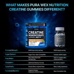 PURA WEX NUTRITION Creatine Monohydrate Gummies 8500mg Complex – Pre-Workout Chews, Sugar Free, Vegan, Blueberry (120 Count) - Perla Store | The Ultimate A to Z Marketplace for Every Need in Canada