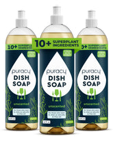 Puracy Unscented Dish Soap Packs bottle pour shows easy, thorough cleaning