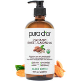 PURA D'OR Organic Sweet Almond Oil glass bottle ready for DIY skincare use.