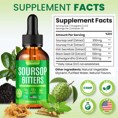 Purafina Soursop Bitters with Irish Sea Moss for mineral-rich gut support.