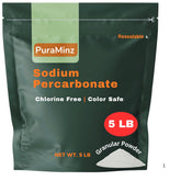 PuraMinz Sodium Percarbonate powder packaging showcases premium, resealable USA-made packaging for long lasting potency