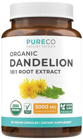 Pure Co dandelion root extract bottle front view for easy daily use
