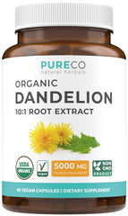 Pure Co dandelion root extract bottle front view for easy daily use