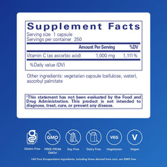 Close-up of Pure Encapsulations Ascorbic Acid capsules for easy daily intake