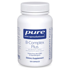 Pure Encapsulations B-Complex Plus bottle with capsules supports nervous system and energy.