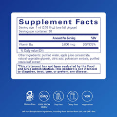 Pure Encapsulations B12 5,000 liquid dropper pouring into glass for nerve health