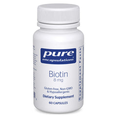 Pure Encapsulations Biotin 8 mg bottle label close-up for hair and nails