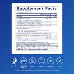 Pure Encapsulations Brain Reset bottle pouring to show easy daily brain support for concentration.
