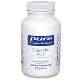 Pure Encapsulations Caprylic Acid bottle label closeup for gut health support