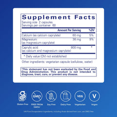 Pure Encapsulations Caprylic Acid capsules on white surface for digestive balance