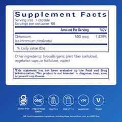 Chromium Picolinate capsules from Pure Encapsulations for metabolism and energy balance.