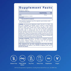 Back of Pure Encapsulations DHEA 10 mg bottle with clean ingredient list and allergen free profile