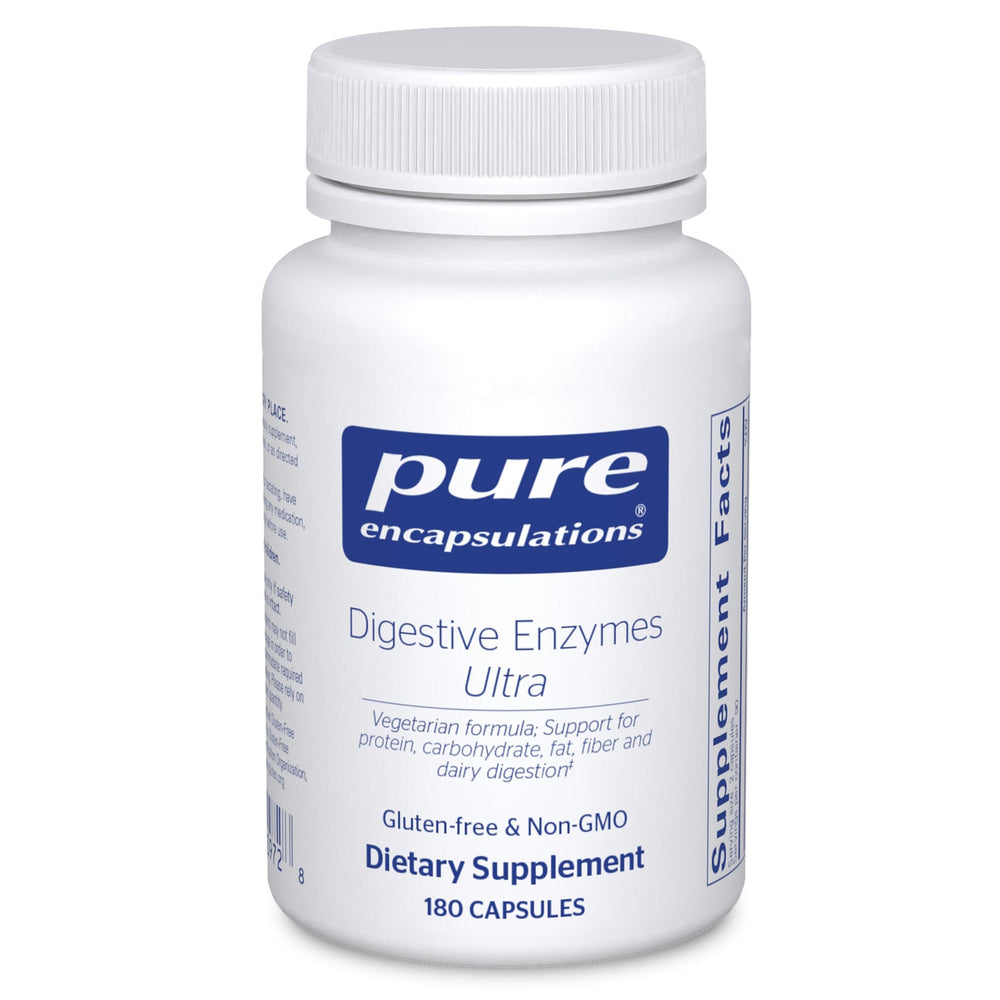 Pure Encapsulations Digestive Enzymes Ultra bottle supports digestion during meals.