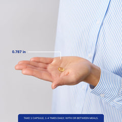 Softgel close-up shows smooth texture and easy swallowing.
