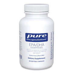Pure Encapsulations EPA/DHA Essentials bottle front showcases clean design for trusted heart support.