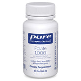 Pure Encapsulations Folate 1000 L-5-MTHF bottle with clear label for heart-support nutrition